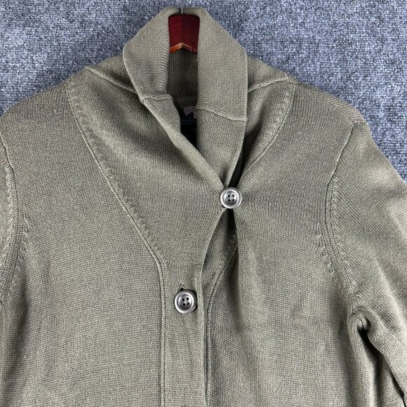 J Jill Sweater Womens Medium Green Cardigan Long Sleeve BUtton Up Collar Pockets - Picture 6 of 9